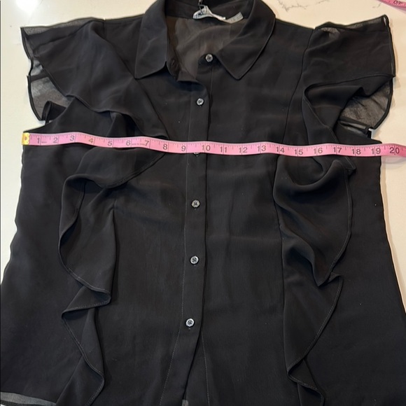 NWT Calvin  Klein Black Ruffled Notched Collar Blouse - Picture 4 of 10